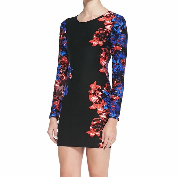 Parker Dresses & Skirts - Parker Black & Red Floral Cage-Back Long Sleeve Bodycon Mini Dress | M